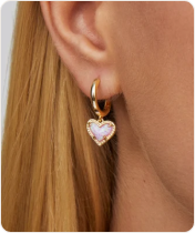 Ari Heart Gold Huggie Earrings in Bubblegum Pink Kyocera Opal